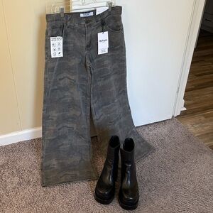 Camo Wide-Leg Jeans and Black Boots